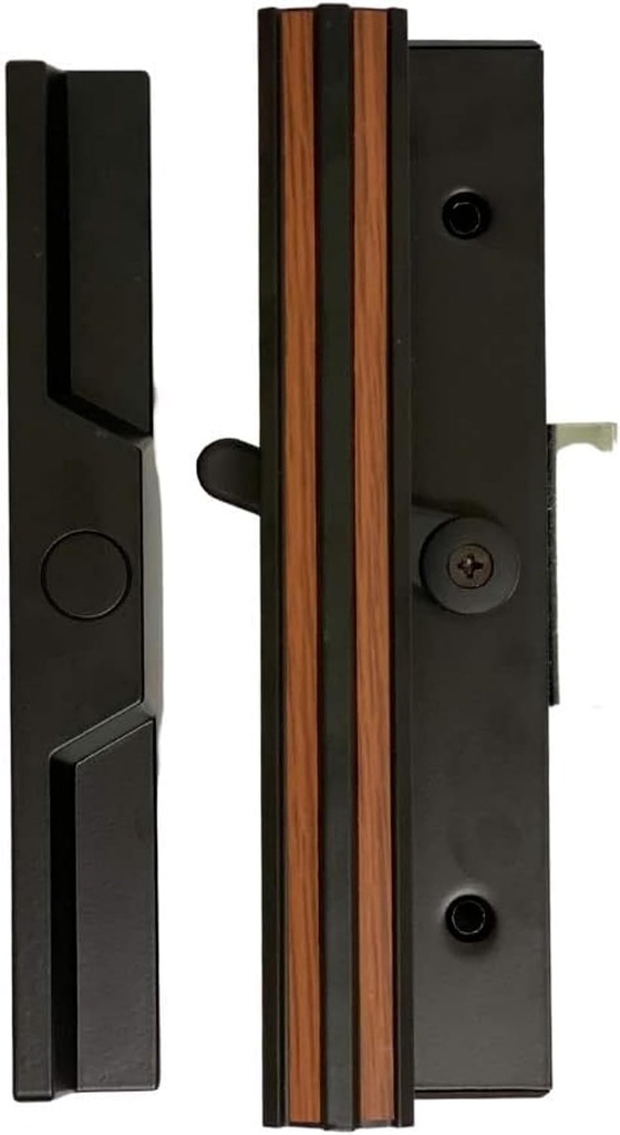 Patio Door Handle Set – Black Aluminum, Non-keyed, Surface Mount Clamp Style, Fits 4-15/16" Screw Spacing, Bevel Pull for Sliding Glass Doors