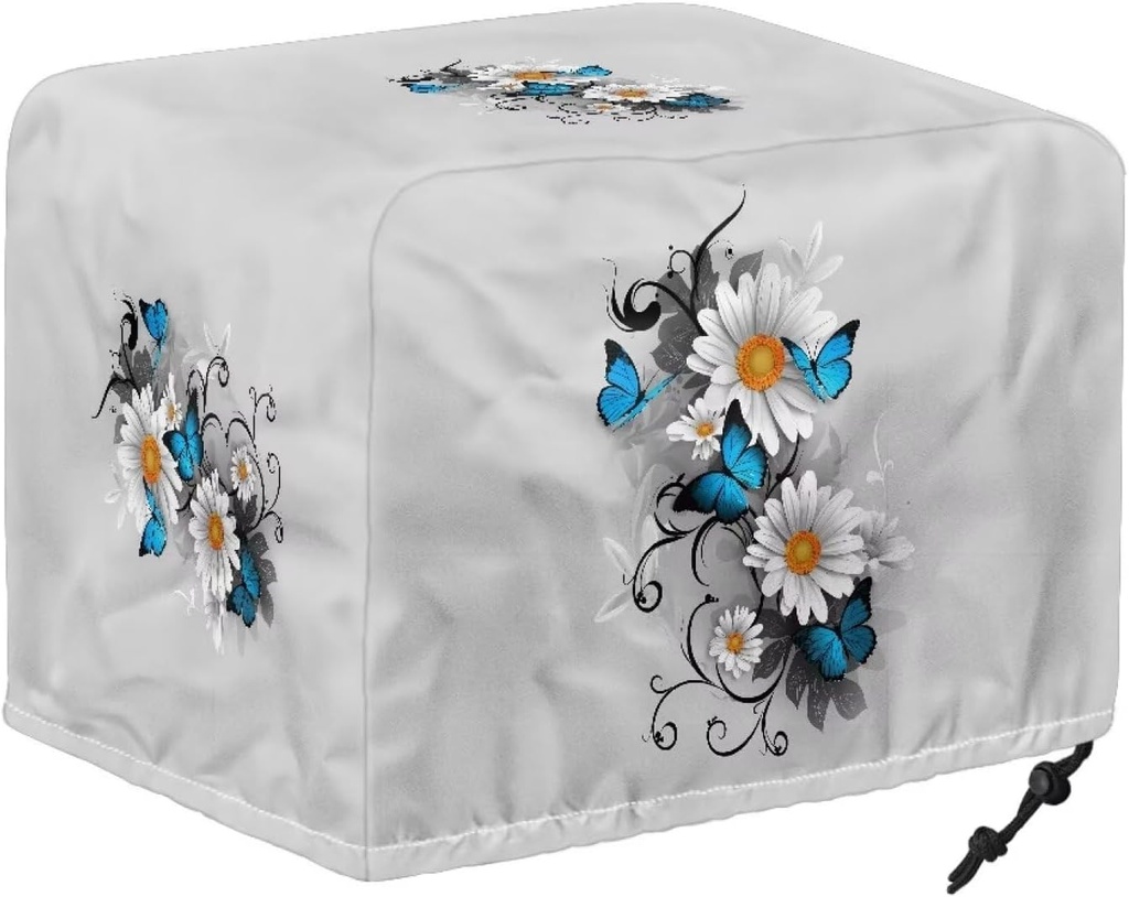 Toaster Cover 2 Slice Wide Slot Bread Toaster Oven Cover Water-resistant Small Countertop Machine Protector Dust and Fingerprint Protection Kitchen Decor, S, Daisy Butterfly Gray