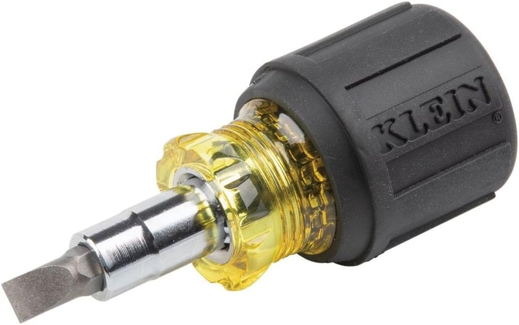 Klein Tools 32561 Multi-Bit Screwdriver/Nut Driver, 6-in-1 Stubby Screwdriver with 2 Phillips, 2 Slotted, 2 Nut Drivers