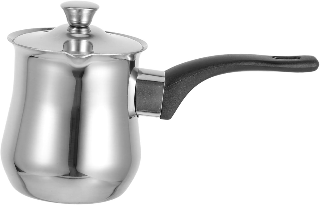 Healifty Stainless Steel Turkish Coffee Pot with Lid Sauce Pan with Pour Spout for Milk Frothing Butter Melting and Stove Top Brewing Small Milk Warmer for Camping Home Use