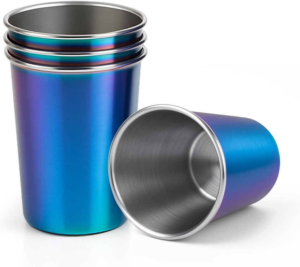 12 oz Stainless Steel Cups 4 Pack, Stackable Metal Drinking Glasses, Unbreakable & Shatterproof Mini Tumblers, BPA Free for Home, Bar, Restaurant, Party, Travel, Camping, Outdoors