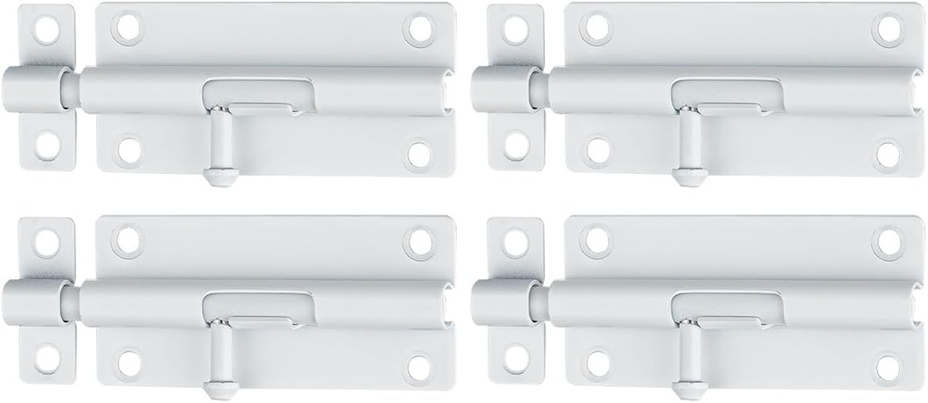 JQK 4 Inch Barrel Bolt Latch, 304 Stainless Steel Slide Bolt Latch, Thicken 1.7mm Plate Door Lock, Matte White 4 Pack, HBB140-WH-P4