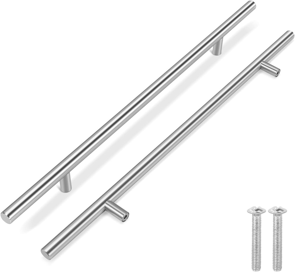 Flexzion 1 Pack Kitchen Cabinet Handles Silver Drawer Pulls 20 inch, 12.5 inch Hole Center, Stainless Steel T Bar with Satin Brushed Nickel, Hardware for Kitchen Cupboard Door Bathroom Furniture
