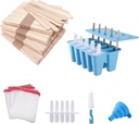Popsicle Mold with 200 Sticks, 200 Bags, 10 Reusable Sticks, 10-Count Silicone Ice Pop Maker, Easy-Release Homemade Ice Cream Mold, Funnel and Brush