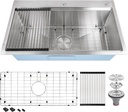 32 Inch Drop In Kitchen Sink-32x19 Single Bowl Workstation Sink 16 Gauge Stainless Steel Overmount Sink
