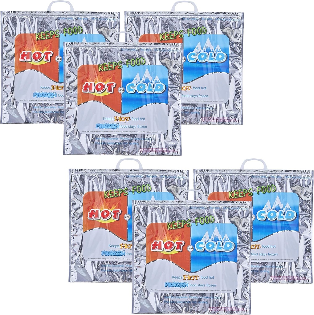 Superio Hot and Cold Insulated Bags for Food Delivery, Grocery Shopping Bags, Food Storage for Hot and Frozen Food for Travel, Disposable Cooler Bag, Reinforced Thermal Lunch Bag (6, 20"x5.5"x19")