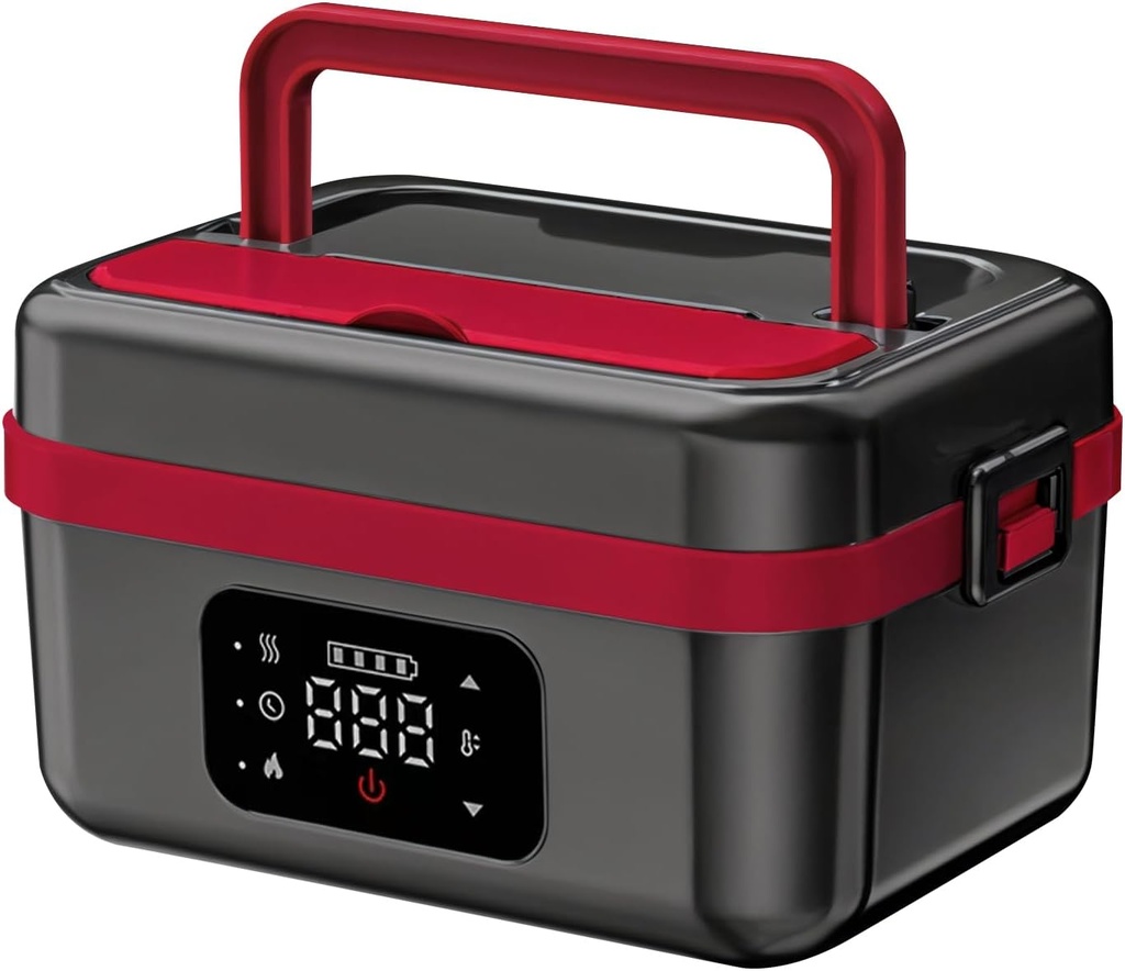 Upgraded Cordless Electric Lunch Box, 1L Rechargeable Heated Lunch Box Battery Powered Stainless Steel Self-Heating Food Warmer Gift for Indoor Outdoor Work Office Camping Travel