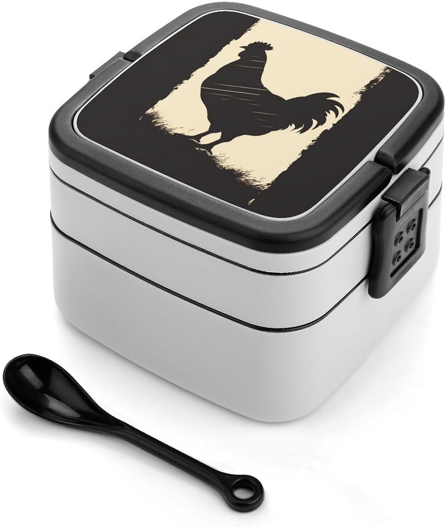 Bento Lunch Box for Women Lunch Containers for Adults Farmhouse Chicken Double Layered Lunchbox Large Capacity Bento Box with Cutlery for Work Picnic Camping Travel