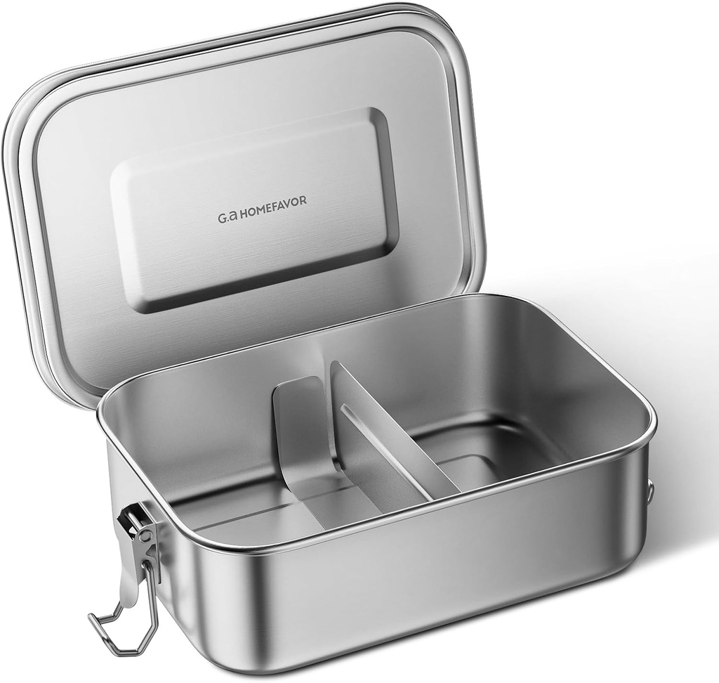 G.a HOMEFAVOR Bento Lunch Box, Stainless Steel Lunch Containers Leakproof with Removable Divider, Metal Lunch Containers, 800 ml, Dishwasher Safe