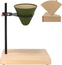 Pour Over Coffee Maker Set - Silicone Dripper, Ruggedly Elegant Solid Wood Base, Carbon Fiber Stand, 40 Filters - 4 in 1 Perfect for Home, Office and Outdoors