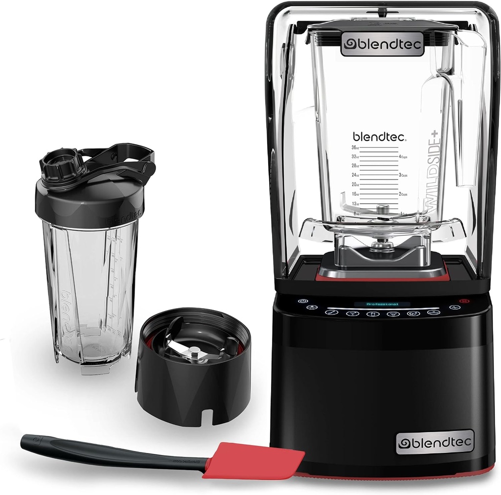 Blendtec Professional 800 Blender, 34 oz GO Travel Bottle, 90 oz WildSide+ Jar, and Spoonula Spatula - Kitchen Blender Bundle - Black