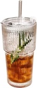TINMIX 20OZ Glass Cups with Lids and Straws Mason Jar High Drinking Glasses Ribbed Glassware Iced Coffee Tumbler Smoothie Cup for Beer, Cocktail (1)