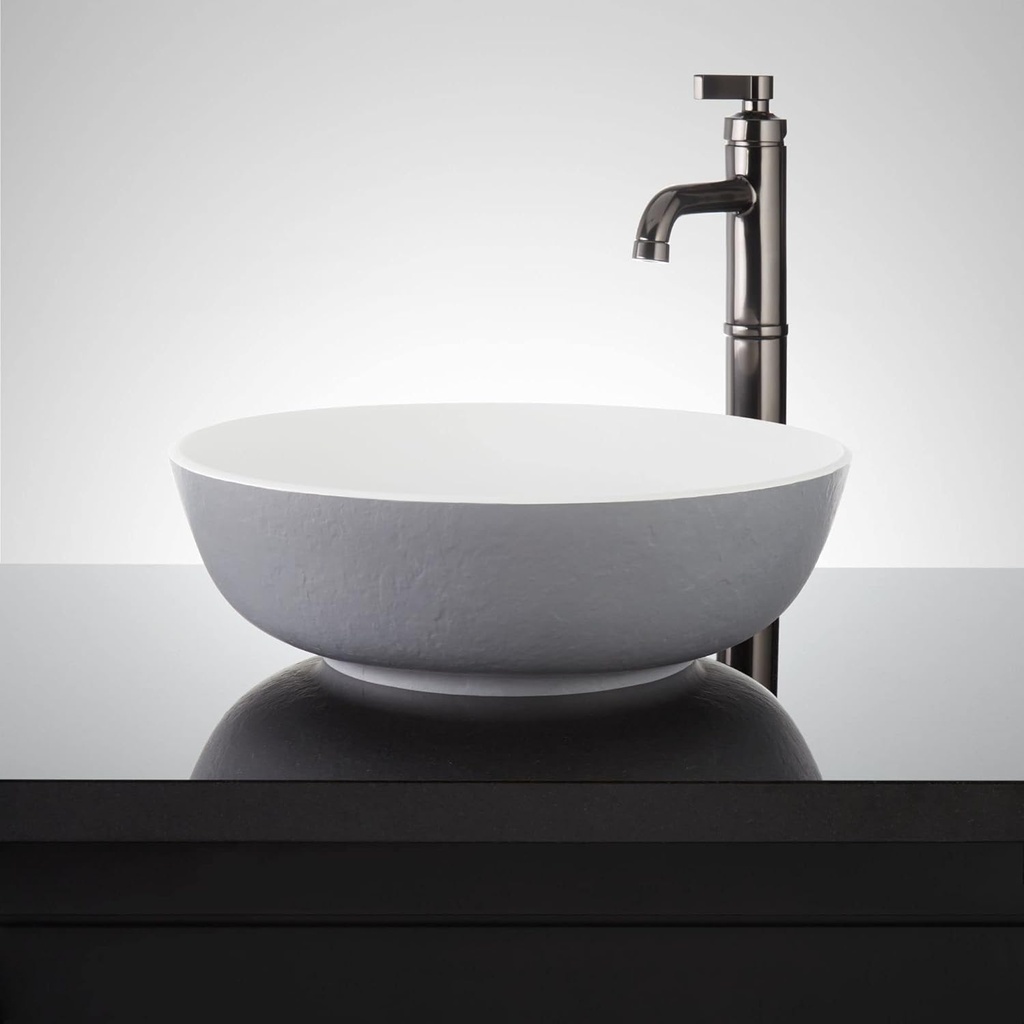 Signature Hardware 483676 Elkshire 16" Resin Vessel Bathroom Sink - Gray Exterior and Matte White Interior - Gray