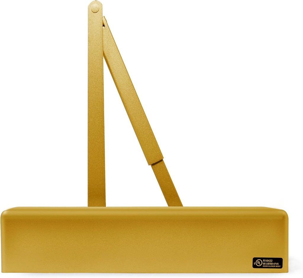 Commercial Door Closer Automatic Heavy Duty High Traffic Adjustable ANSI/BHMA Grade 1 Standard, UL Listed ADA Compliant Hydraulic Backcheck Delayed Action Latch Speed 1-6 Power (1, Matte Gold)