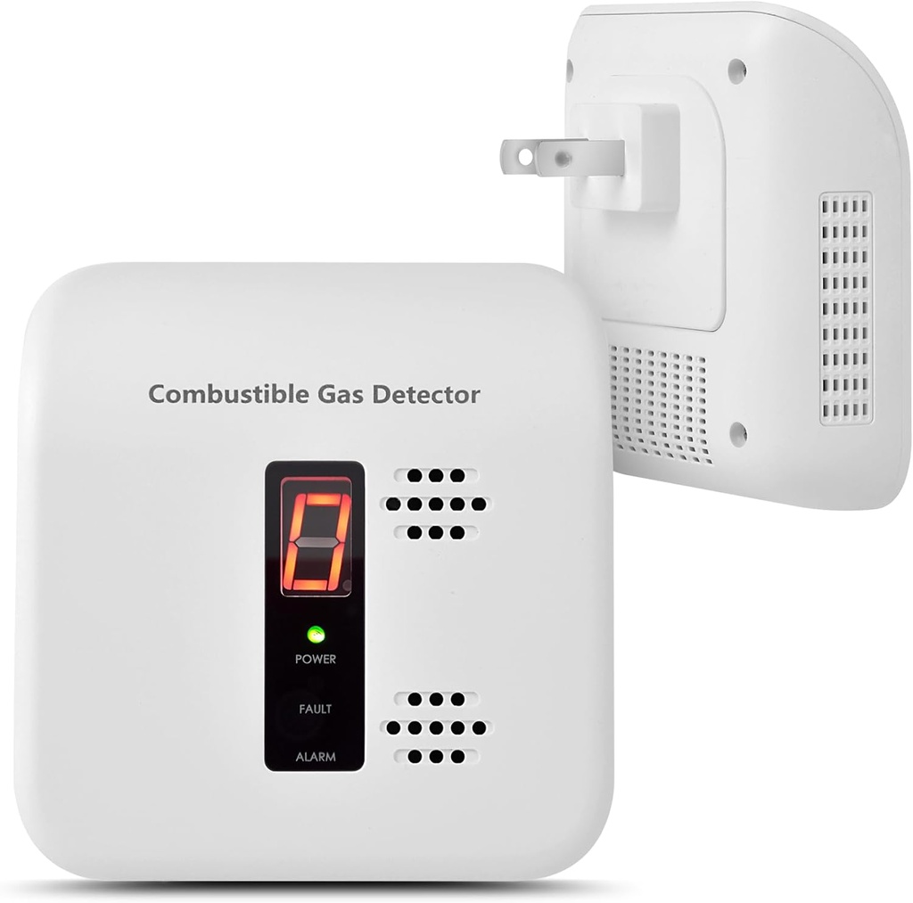 Gas Leak Detector, Natural Gas Alarm for Home & RV, Plug-in Propane Detector Monitor with Audible & Visual Alarm, AC 120V-240V, White Color