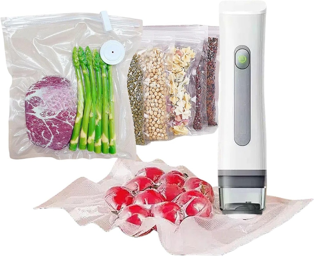 Handheld Vacuum Sealer for Food, Food Storage Bags Set, Reusable Sous Vide Bags (Vacuum Sealer Pump + 14 Bags)