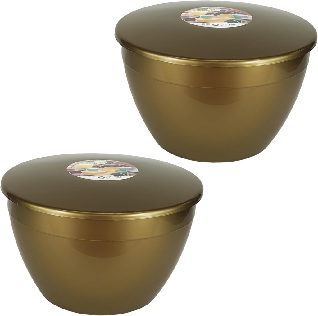 60 fl oz Pudding Mold and Lid Gold Colored Reusable Food Safe Plastic Steam Pudding Bowls (2 pack)