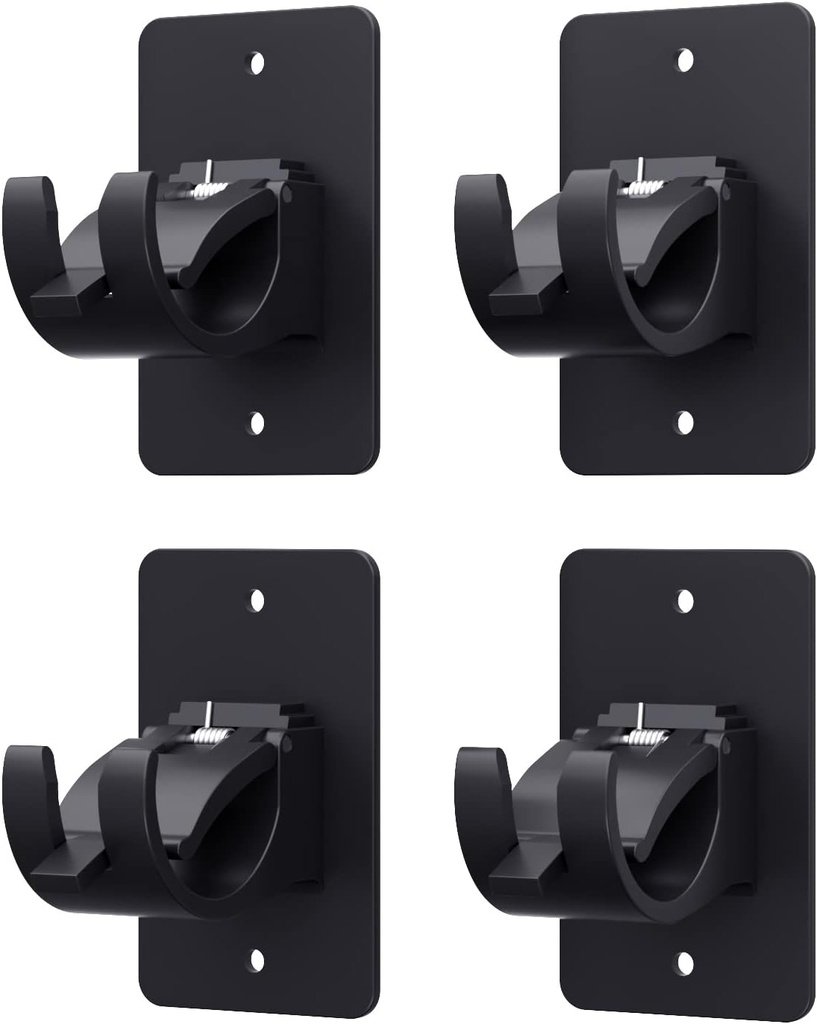 4 Pieces Self Adhesive Curtain Rod Bracket, Universal Plastic Curtain Rod Holders, No Drill Curtain Rod Brackets Curtain Rod Hooks for Bathroom, Bedroom, Livingroom, Kitchen (Black)
