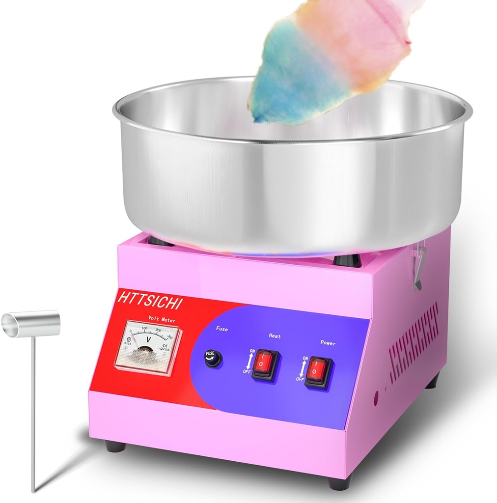 Cotton Candy Machine - Cotton Candy Machine Commercial w/ 15 inch Stainless Steel Bowl, Sugar Scoop, Cotton Candy Maker for Home, Party, 1000W Hard Candy Cotton Candy Maker for Birthday
