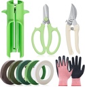 Lasnten 9 Pcs Rose Stripper Thorn Remover Set Include 1 Rose Thorn Stripper Tool 5 Floral Tape 1 Flower Scissor 1 Curve Gardening Scissors 1 Pair Gardening Gloves for Home Wedding Florist(Green)