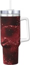 Moody Crimson Agate Dark Blood Red Jewel Tone 40 Oz Tumbler With Handle And Straw Lid, Insulated Reusable Stainless Steel Travel Mug Iced Tea Or Coffee, Smoothie And More