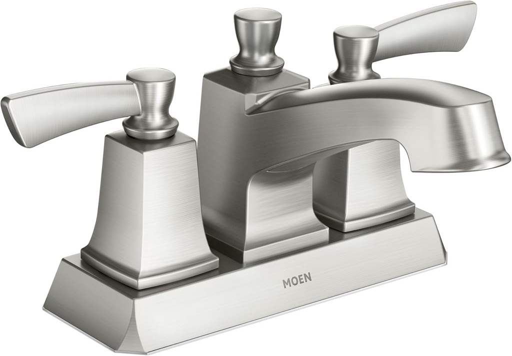 Moen Conway Spot Resist Brushed Nickel Two-Handle Centerset Bathroom Faucet with Drain Assembly, WS84922SRN