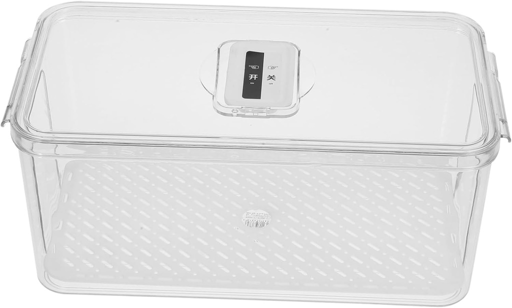 Mikinona Food Fresh Container with Removable Drain Plate Transparent Refrigerator Organizer Box for Fruits Vegetables and Breads Pet and Material for Use