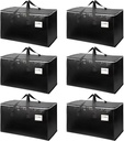 6-Pack Extra-Large Heavy-Duty Moving Bags with Reinforced Handles, Durable Zippers & Waterproof Material — Perfect for Space-Saving, Storage, Shipping and Travel (Black)