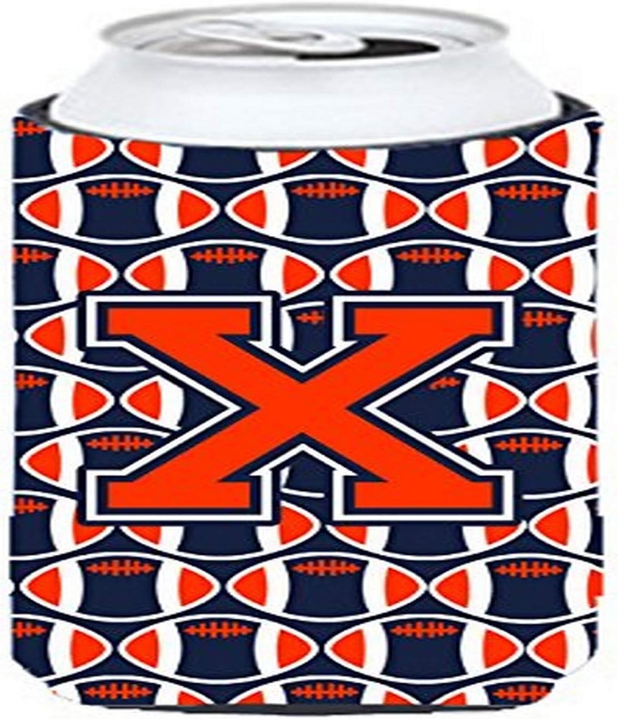 Caroline's Treasures CJ1066-XTBC Letter X Football Orange, Blue and White Tall Boy Hugger Can Cooler Sleeve Hugger Machine Washable Drink Sleeve Hugger Collapsible Insulator Beverage Insulated Holder