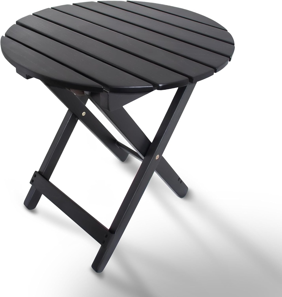 HOMESTEAD Folding Adirondack Round Table, Patio Side Table, FSC Acacia Wood, Fully Assembled and Ready to Use (Black)