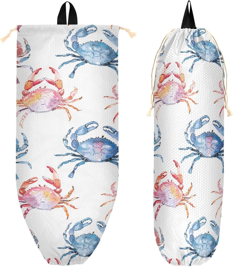 Plastic Bag Holder Grocery Bags Organizer Dispenser Storage Colors Crabs for Kitchen Wall Mount