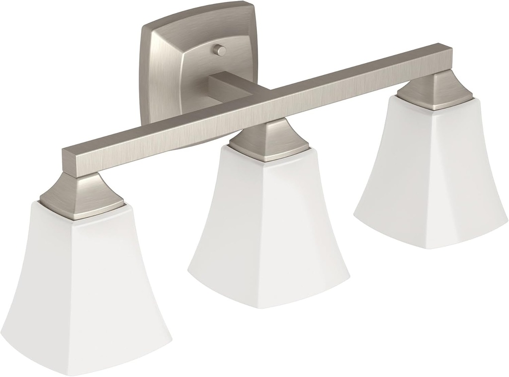Moen Voss Brushed Nickel 3-Light Dual-Mount Bathroom Vanity Fixture with Frosted Glass, Bath Lighting Above Sink, YB5163BN