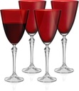 Barski Wine Glass - Set of 4 - Ruby (Red) Colored Cup - for Water - White or Red Wine - 9 fl. Oz. - Clear Stem - Glasses - Made in Europe