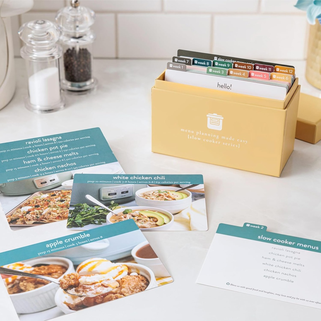 PPP Meal Planner with 72 Photo Recipe Cards (Slow Cooker) - Weekly Menu Planner | Recipe Box | 12 Reusable Grocery Lists | 5 Blank Cards | Card Protectors | Easy Recipe Ideas with Pictures