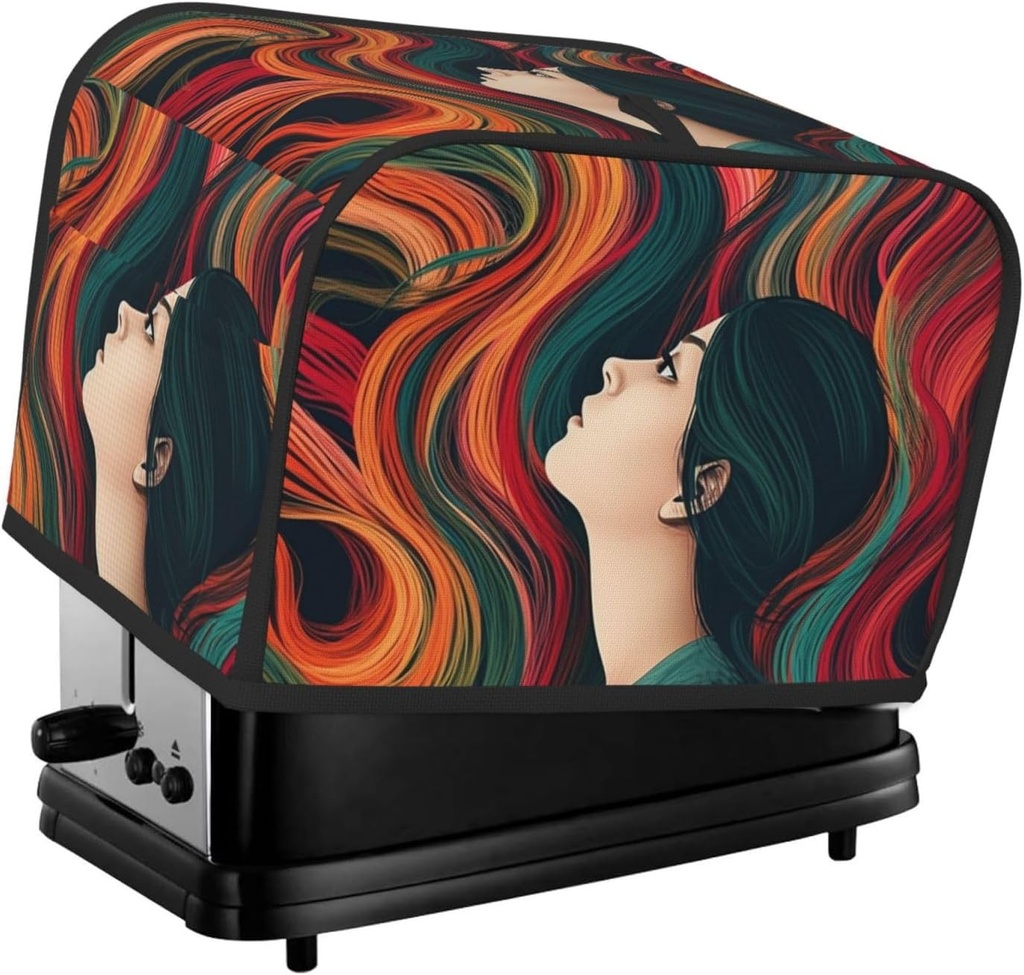 Woman With Long Colorful Hair Toaster Cover 2 Slice, Two Slice Bread Machine Covers Quilted Toaster Dust Cover Universal Size Kitchen Small Appliance Cover With Top Handle