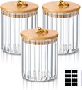 Gerrii 3 Pcs Glass Storage Jars Decorative Coffee Bar Container Kitchen Glass Canister with Airtight Bamboo Lid Metal Ring, Black Labels and Whiteboard Marker for Storage Sugar Candy(19 oz)