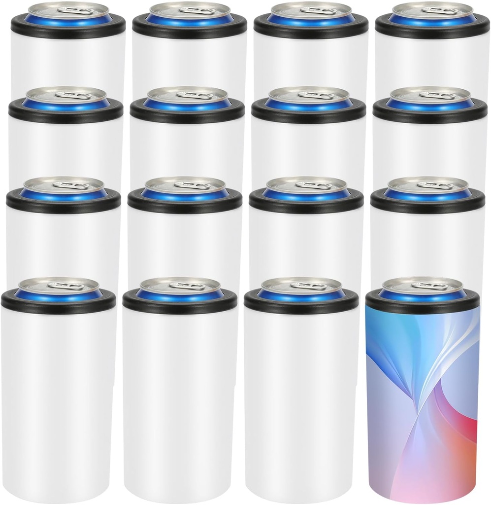 16 Pack Sublimation Can Cooler Sublimation Can Holder Stainless Steel Insulated Blank Can Cooler Sublimation Tumbler Vinly Gifts, White 12oz