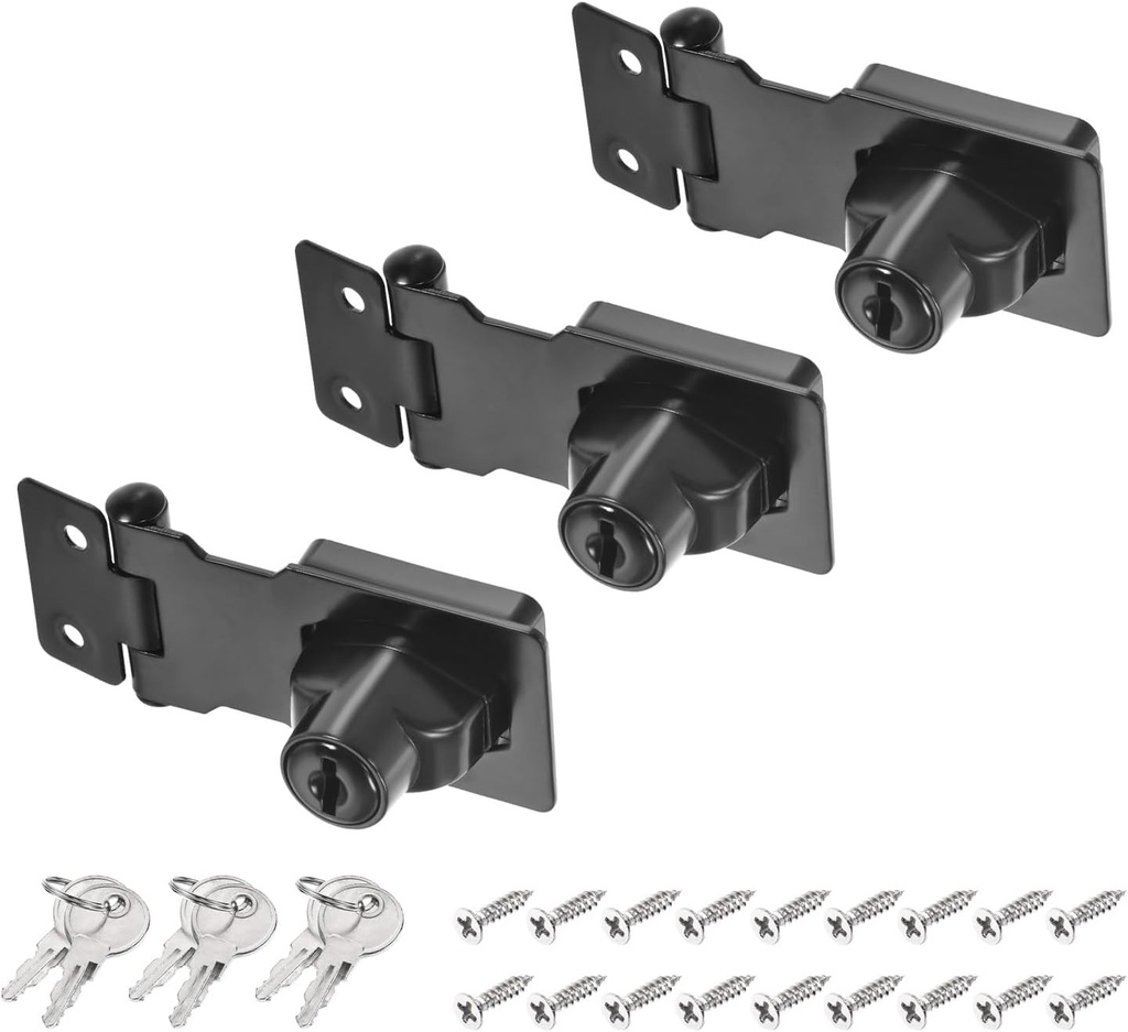 PATIKIL Keyed Hasp Locks, 3 Pack 2.5 Inch Twist Knob Locking Hasp Zinc Alloy Safety Hasp Latches with Keys Keyed Different for Cabinet Small Door, Black