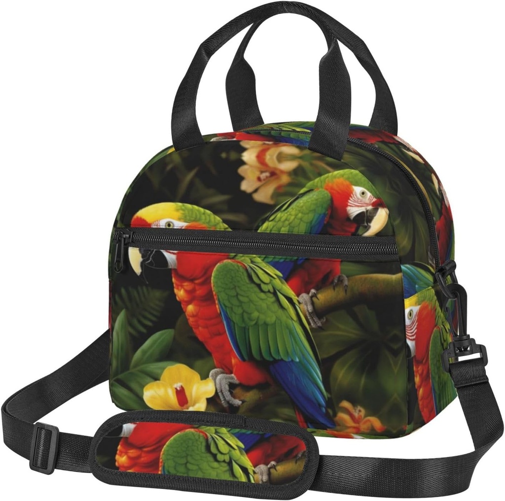 Tropical Parrot print Lunch Bag Reusable Insulated Lunch Boxes Cooler Tote Bags For Work Office Picnic Travel