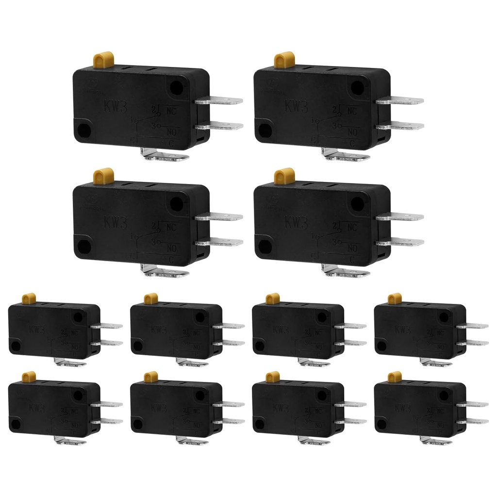BokWin 12 Pcs KW3 Snap Action Switch 125V/250V,Micro Limit Switch for Air Fryer Microwave Vacuum Cleaner Coffee Machine(Normally Open)