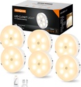 Puck Lights with Remote Control,1000mAh rechargeable under cabinet lighting,LED Closet Lights,3Pack Tap Light,Cordless Stick On Lights for Under Cabinet,Hallway, Stairway,Closet (Warm White-6PCS)