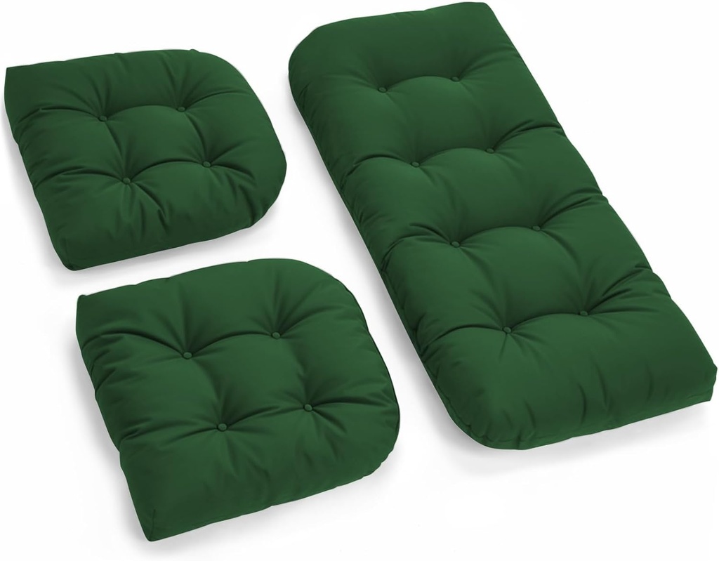 All Weather Outdoor Wicker Chair Cushions of 3 Pieces, Waterproof Outdoor Wicker Chair Cushion for Patio Furniture Loveseat Settee Bench, 1 Loveseat and 2 U-Shaped Thickened Cushions, Green