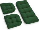 All Weather Outdoor Wicker Chair Cushions of 3 Pieces, Waterproof Outdoor Wicker Chair Cushion for Patio Furniture Loveseat Settee Bench, 1 Loveseat and 2 U-Shaped Thickened Cushions, Green