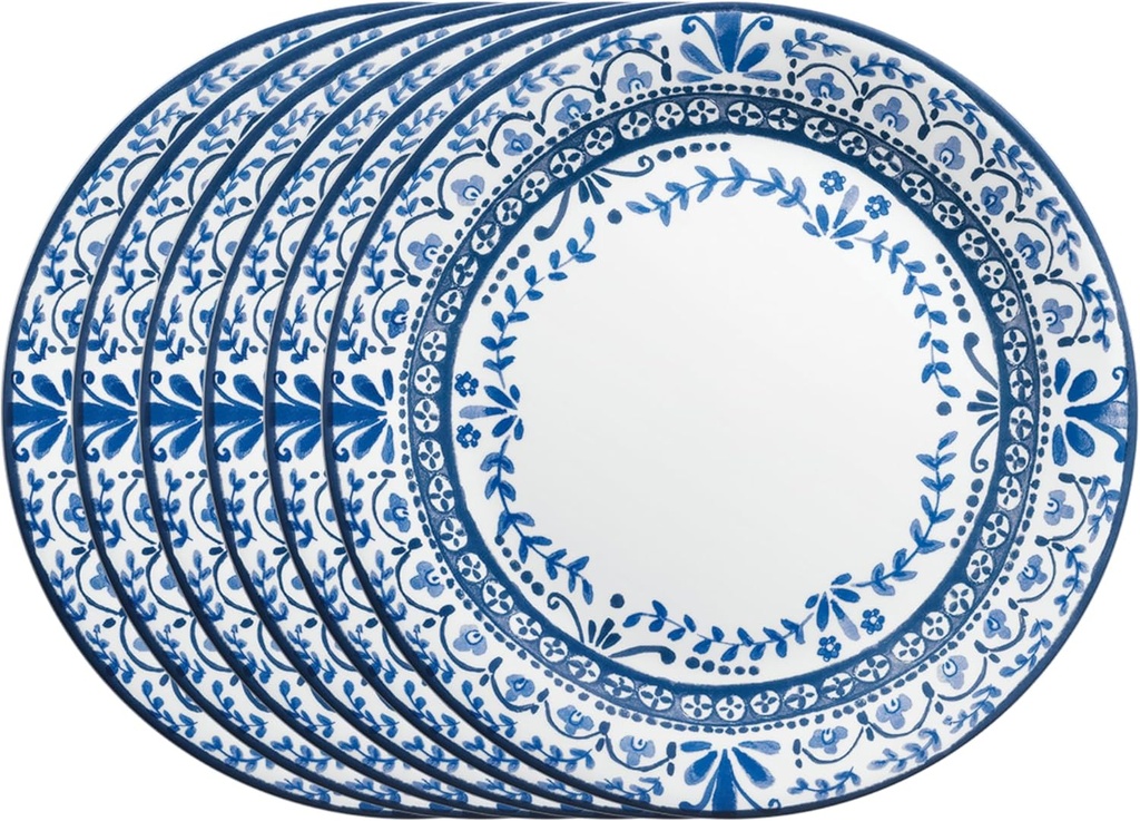 Corelle Vitrelle 6 PIECE Dinner Plates Set Triple Layer Glass and Chip Resistant, Lightweight Round Plates, Portofino
