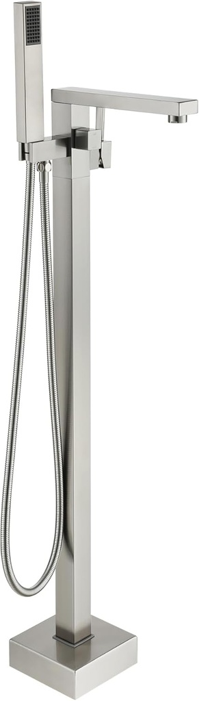 CASAINC Tub Filler Freestanding Bathtub Faucet Stand Alone Floor Mount Tub Faucet Bathtub Filler with Hand Shower and Swivel Spout, CUPC Certification, 2.7 GPM High Flow Rate Brushed Nickel