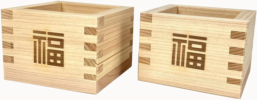JapanBargain 2729, Sake Masu Cups Japanese Hinoki Wood Sake Cups Made in Japan, 4 oz, Fuku-Happiness, Set of 2