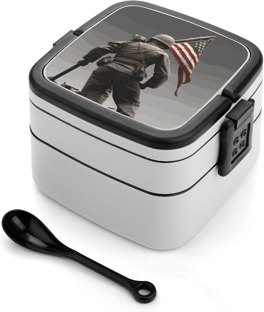 Bento Box Stackable Lunch Box with 2 Compartments Leak-Proof Food Storage Containers United States Marine Bento Lunch Box for Adults Lunch Containers with Utensil Set