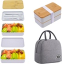 Bento Box Adult Lunch Box with lunch bag, Japanese Stackable Lunch Box Containers for Adult, Bento lunch Box with Dividers Grey