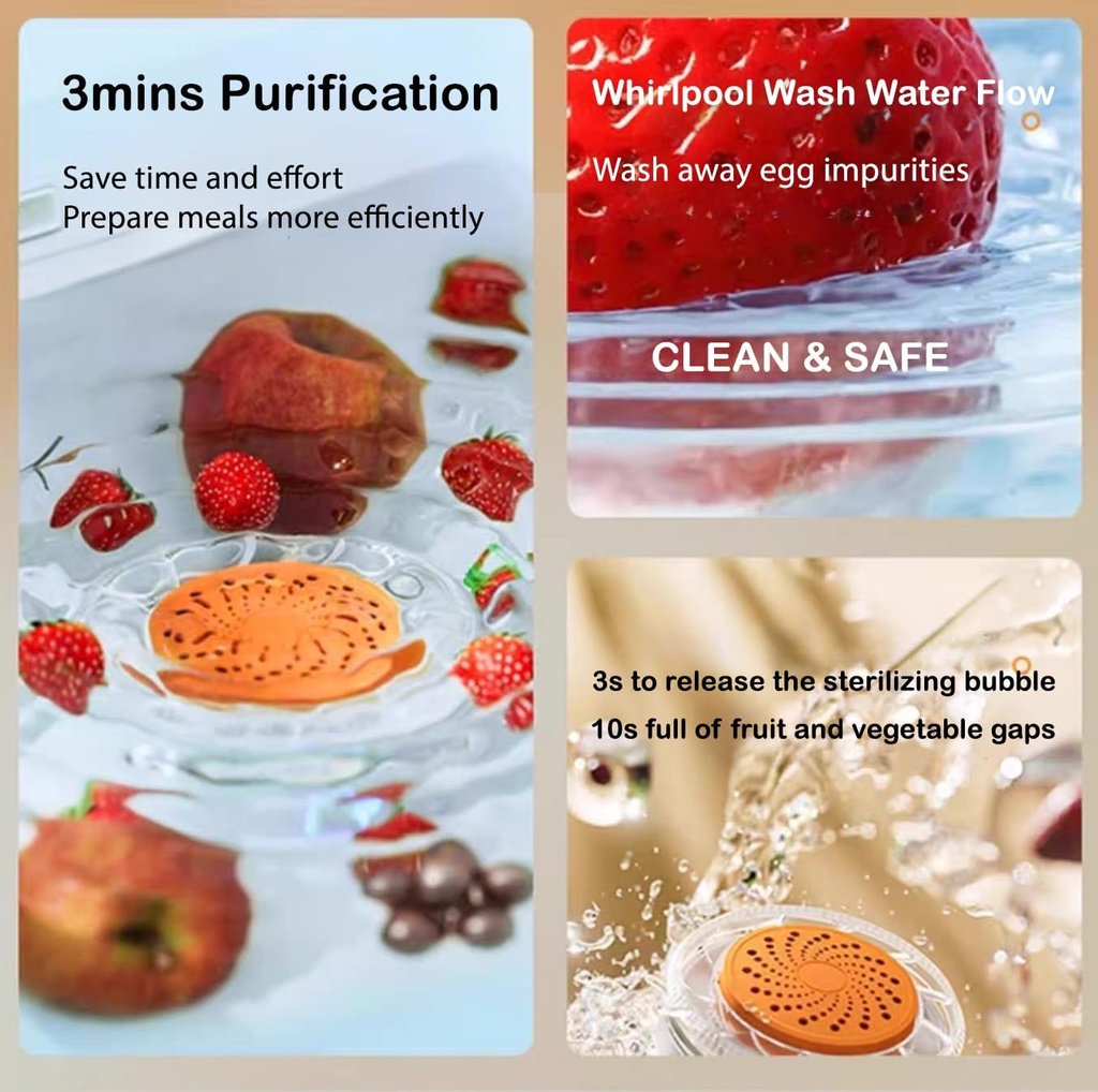 Ultrasonic Fruit & Vegetable Washer USB Wireless Food Purifier with OH-ion Technology, Sink Drain Basket, for Cleaning Fruits, Vegetables, Meat, Seafood, and Eggs – Effortless, Chemical-Free Cleaning