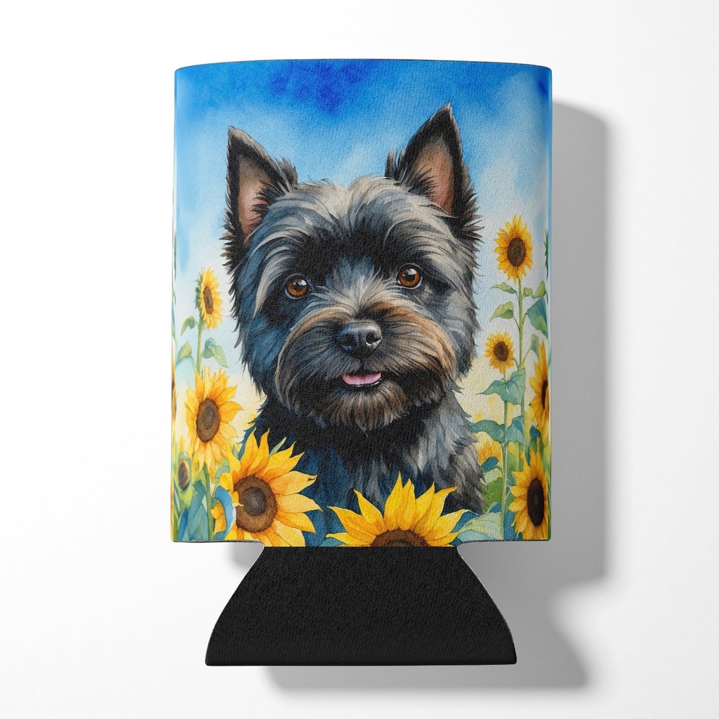 Caroline's Treasures Cairn Terrier in Sunflowers Can or Bottle Hugger Cooler Washable Drink Sleeve Collapsible Beverage Insulated Holder, Can Hugger, Multicolor